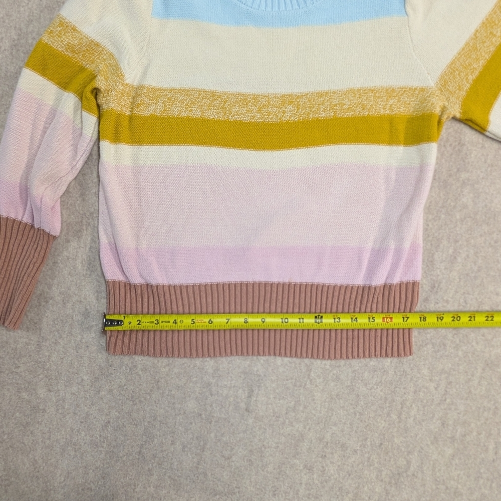 Nine West Petite XL Puff Sleeve Block Color Striped Knit Pastel Sweater - Picture 5 of 8